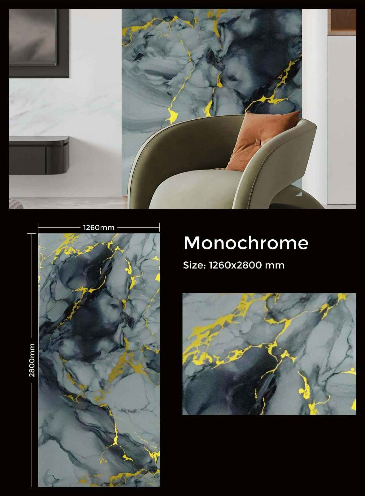 Dark Monochrome UV polished marble wall panel